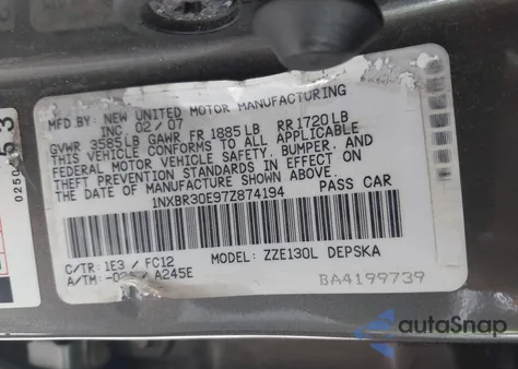 2007 Toyota Corolla S из США, поврежденный, VIN 1NXBR30E97Z874194